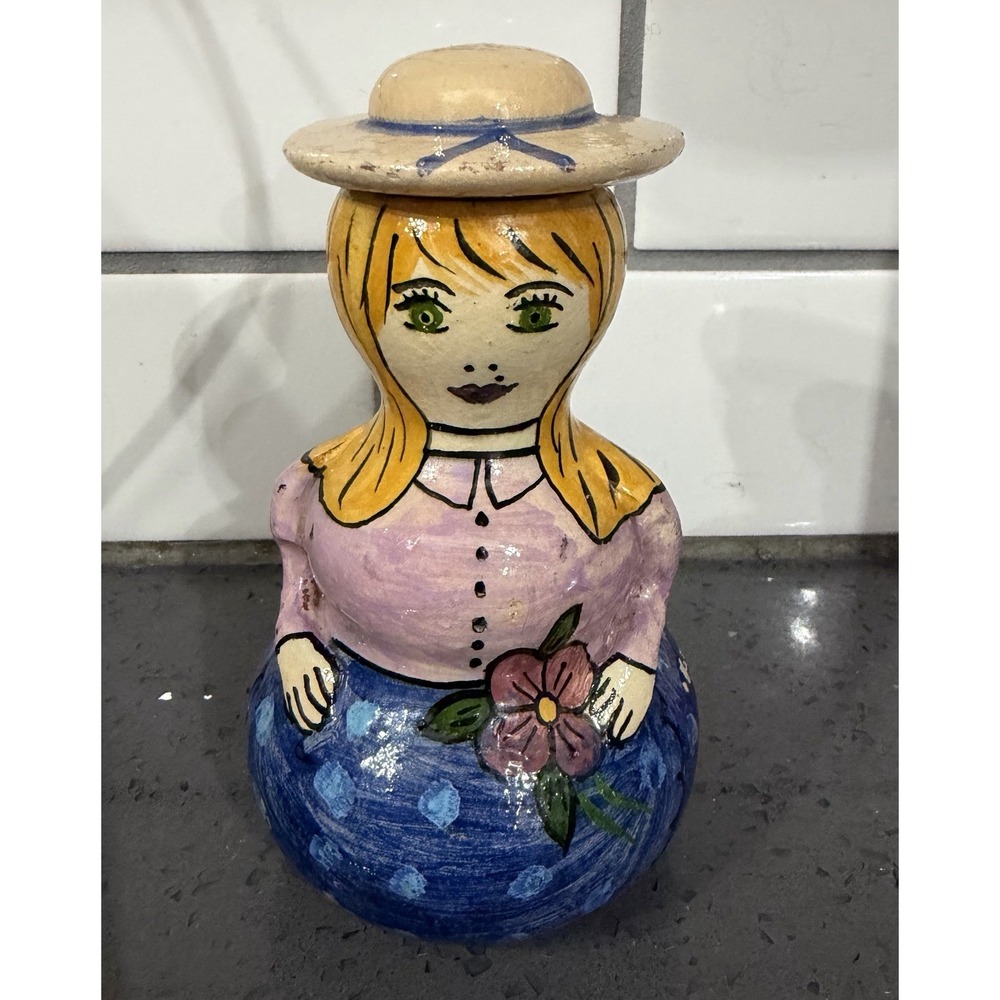 Vtg Hand Made Painted Clay Pava Girl Portugal Figure Figurine